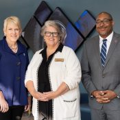 The Central Wisconsin AI Center is launching in Wausau with the goal of offering industry-specific AI solutions and training for regional businesses. Pictured are UW-Stout Chancellor Katherine Frank, NTC President Jeannie Worden and UW-Stevens Point Chancellor Thomas Gibson, leaders of the partnering institutions.